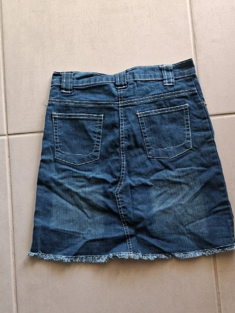 Dark Blue Denim Floral Embroidered Skirt - Picture 3 of 3